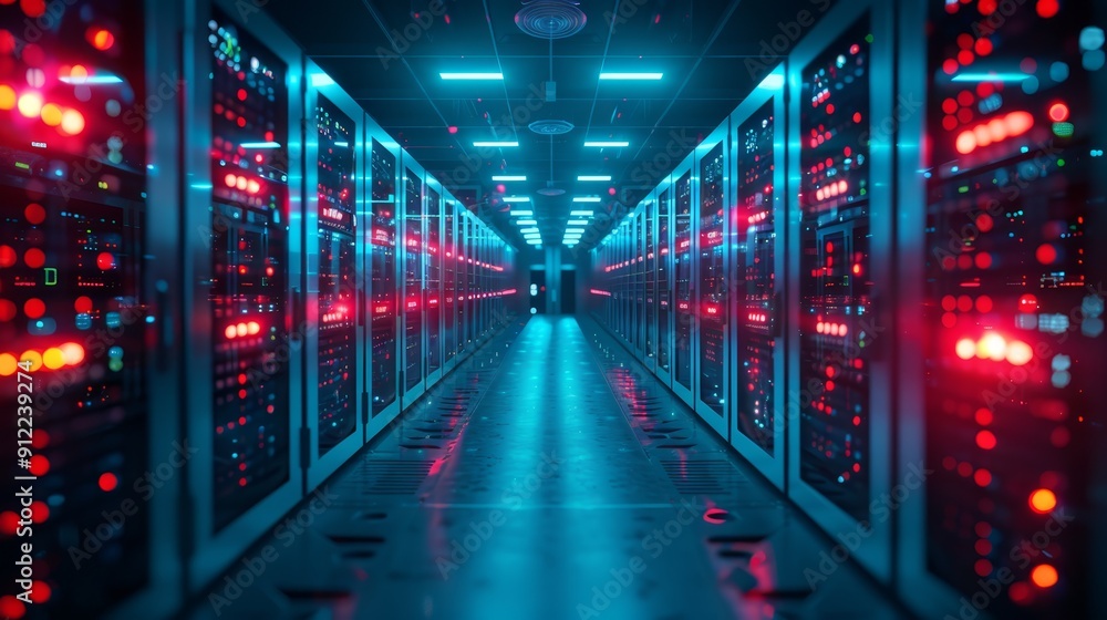 Poster Advanced Data Center with LED Server Racks