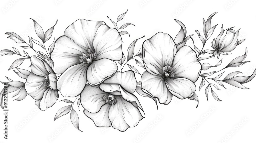 Poster minimalist line art showcasing simple yet elegant floral arrangements with delicate botanical patter