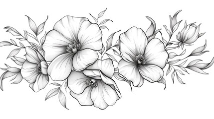 Minimalist line art showcasing simple yet elegant floral arrangements with delicate botanical patterns in a monochrome graphic style