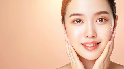 Fototapeta premium Woman Applying Skincare Cream on Cheek