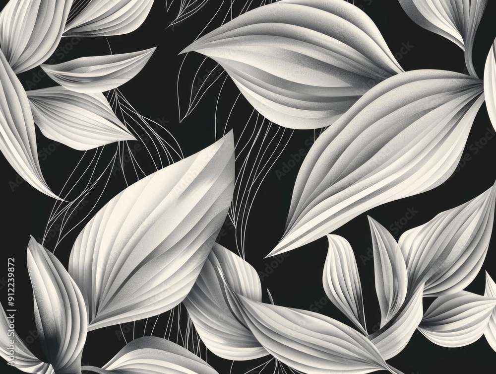 Poster stunning abstract leaf pattern design featuring a modern minimalist and monochromatic line art compo
