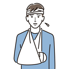 腕を骨折している男性