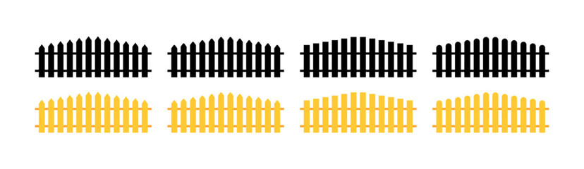 The fence set icons. Flat and silhouette style. Vector icons.