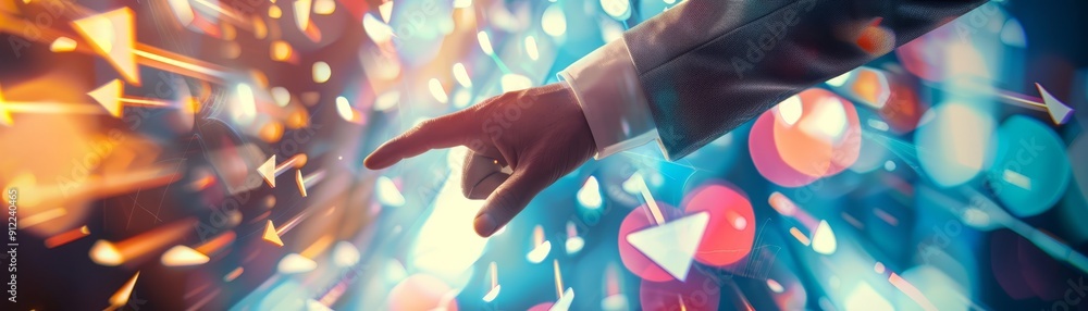 Poster Hand Pointing Towards Dynamic Arrows and Lights