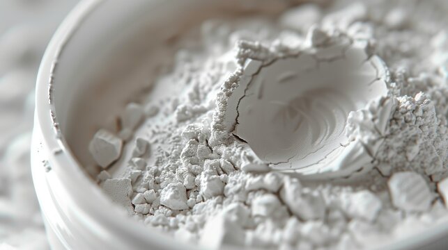 Fine White Powder in Round Container With Textured Surface on Clean Table