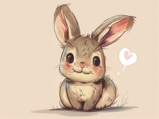Fototapeta premium Enchanting doodle art of a whimsical and cheerful bunny character with big expressive eyes fluffy fur and a warm endearing smile The rabbit is depicted in a stylized