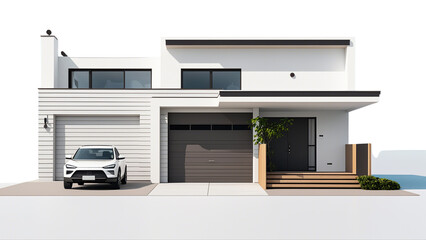 white family house with a garage for cars..