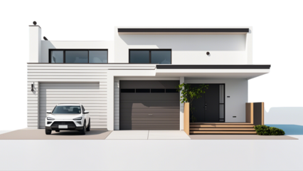 white family house with a garage for cars..