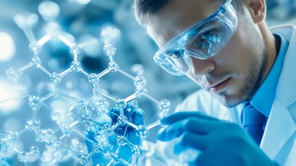 Scientist Examining Molecular Structure Model