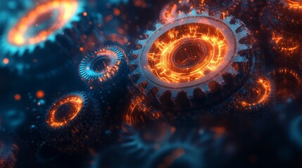 3D Abstract Background: Rotating Gears and Cogs - Seamless Loop