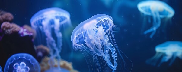 Naklejka premium Soft Glow on Jellyfish in Fish Tank