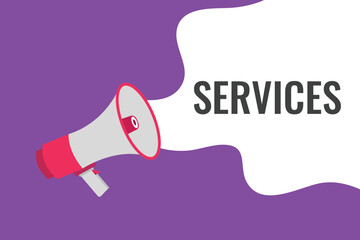 services button, banner, label, template for website. services text with colorful megaphone icon
