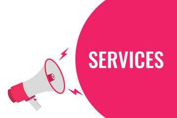 services button, banner, label, template for website. services text with colorful megaphone icon
