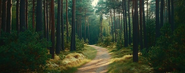 Forest Path With Sunlight Streaming Through Trees - Nature Photography