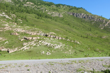 Mountain landscape in sunny weather, Mountain Altai Republic, Siberia, Russia.