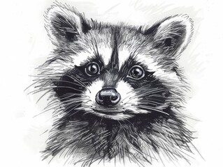 Obraz premium A whimsical black and white showcasing a curious and playful raccoon with detailed facial features and expressions The raccoon is depicted in a minimalist contemporary style using line art