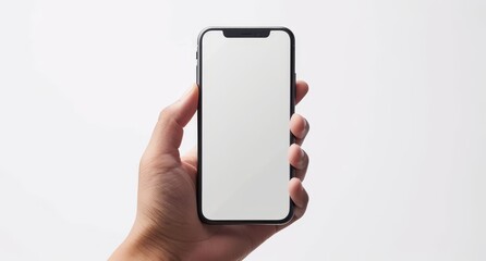 Hand Holding Smartphone with Blank White Screen