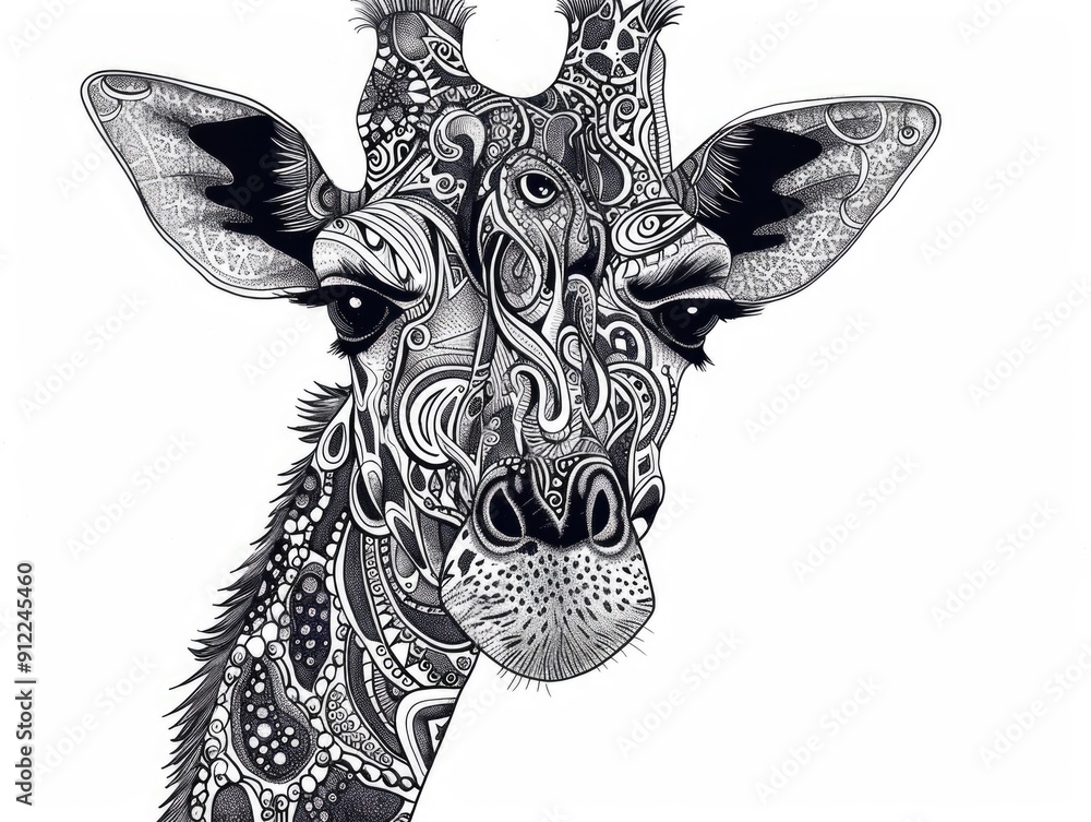Poster mesmerizing doodle art giraffe with intricate patterns and whimsical features a playful and surreal 