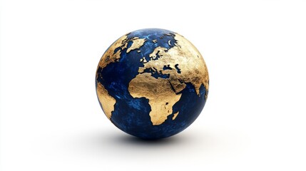 Obraz premium 3D Blue and Gold Globe with Continents - Isolated on White Background