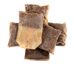 Used Teabag Pile Isolated, Many Old Wet Tea Bag, Biodegradable Garbage, Eco Bio Used Teabag