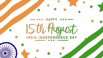 Happy India Independence Day Text Animation with India Flag Background. Celebrate Happy India Independence Day on 15th August. Great for celebrating Happy India Independence Day.