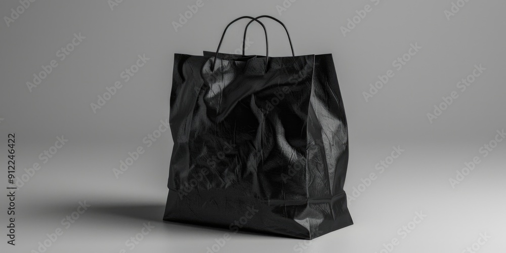 Poster a black shopping bag is placed on top of a table, ready for use