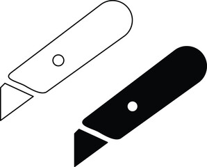 Work knives. Cartoon cutter knife. retractable blade or knife. Paper or cardboard cutter. Work, school tools. Retractable blades concept. Utility knife or jackknife.