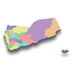 3d isometric colored map of Yemen