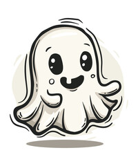 Ghost hand drawn boo illustration vector, Cartoon Halloween ghost, Cute ghost Halloween theme flat vector illustration