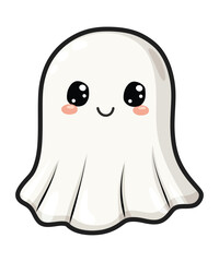 Ghost hand drawn boo illustration vector, Cartoon Halloween ghost, Cute ghost Halloween theme flat vector illustration