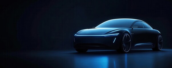 Business presentation showcasing an ecofriendly electric vehicle brand, sleek futuristic stage, High contrast, Dark theme