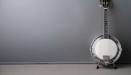 Naklejka premium An Instrument - Banjo Instrument Standing On a Clean Background. Beauty Photo. 