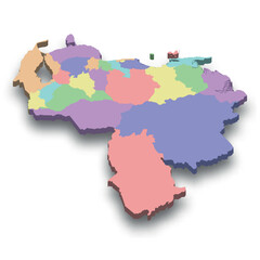3d isometric colored map of Venezuela