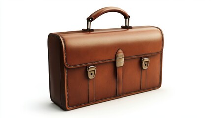 3D Realistic Brown Leather Briefcase - Isolated on White Background