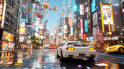 Fototapeta premium AI-powered metropolis, neon lights, advanced technology, digital society 