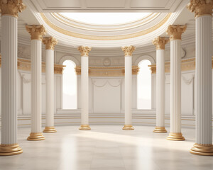 Obraz premium Elegant interior of an old palace with columns and marble, featuring a grand hallway and arches, reflecting classic European architectural style