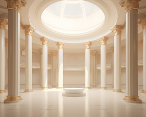 Obraz premium Elegant interior of an old palace with columns and marble, featuring a grand hallway and arches, reflecting classic European architectural style