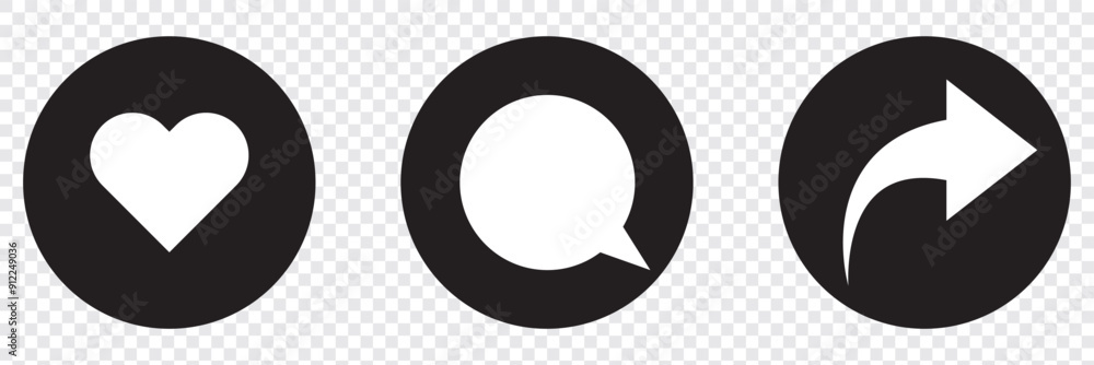 Poster share icon set. sharing vector icon. share arrow icon reply send forward icons button. like, comment