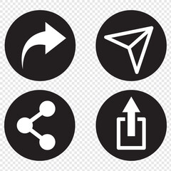 Share icon set. Sharing vector icon. share arrow icon reply send forward icons button. Like, comment, share and save icons. Social media flat icon. Vector EPS 10.