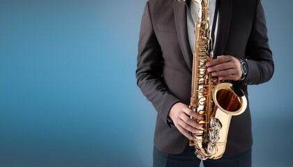 Naklejka premium An Instrument - Saxophone Instrument Standing On a Clean Background. Beauty Photo. 