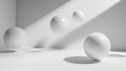 3D White Geometric Spheres with Delicate Shadows - Abstract Background Image