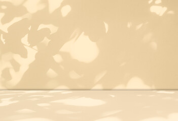 Autumn background yellow studio room abstract shadow on wall floor blur cement, podium minimal cosmetic presentation, yellow orange cement empty backdrop platform stage table loft scene mockup podium.
