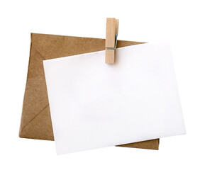 A letter-envelope and a card on a no background, top view. Place for text