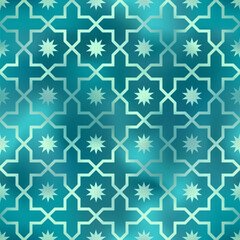 Oriental style seamless pattern. Vector green foil ornament background. Islamic traditional texture for backgrounds, wallpapers, textile patterns, decoration