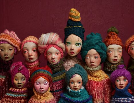 Colourful tiny girl baby dolls for sale at retail shop at Christmas market, New Market area,