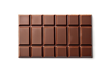 Fototapeta premium Chocolate Bar Isolated, Whole Chocolate Blok with Square Segments on White Background