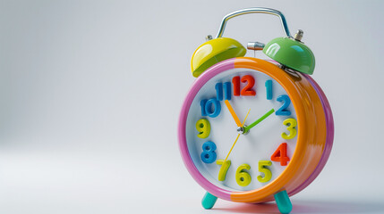 Colorful Alarm Clock With Large Numbers on a Clean Surface Illuminated by Soft Light During Daytime