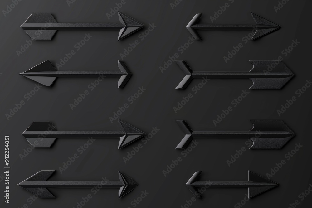 Poster A close-up shot of multiple black arrows arranged in a pattern on a black background