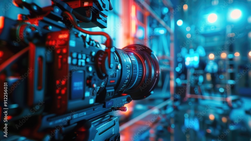 Poster A close-up view of a camera mounted on a tripod, ready for use