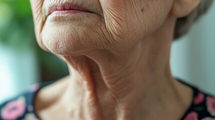 Fototapeta premium Visible Thyroid Gland Bulge in Elderly Woman: A Medical Image